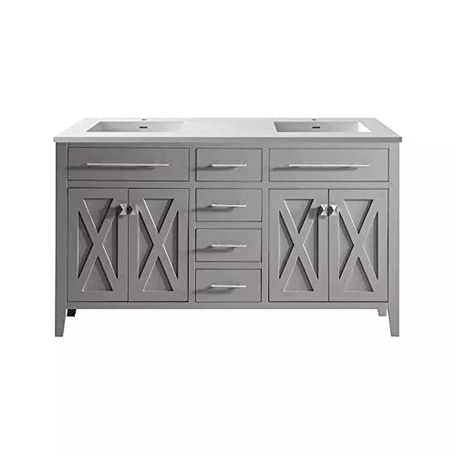 Oakestry Sixty Inch Elegant White Storage Cabinet with Expansive Double Doors, Concealed Interior Shelving, and Modern Raised Base