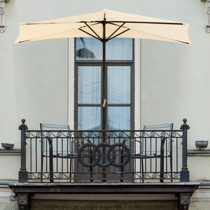 Pure Garden 50-145-T 9 ft. Half Round Patio Umbrella - Tan