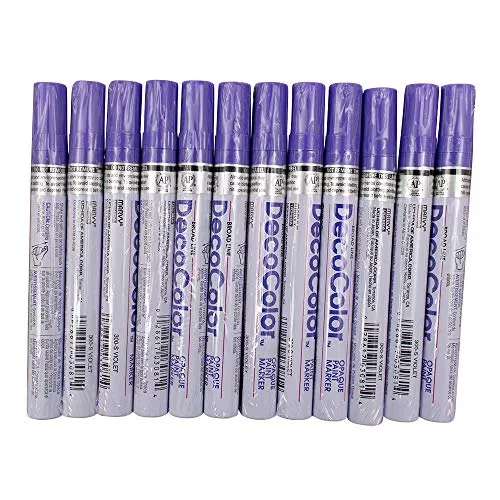 Purple Decocolor Paint Markers (12 Pack) - Broad Tip, Oil-Based, Glossy, Opaque - Ideal for Metal, Stone, Glass, Wood - Industrial Art & Auto Trade by Brock