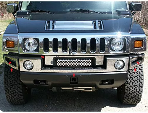 QAA is Compatible with 2003-2009 Hummer H2 6 Piece Stainless Front Bumper Trim, Includes Center Piece HV43008