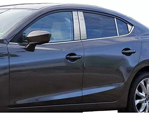 QAA is Compatible with 2014-2018 Mazda Mazda3 8 Piece Stainless Pillar Post Trim, Includes Rear Triangle Piece PP14752