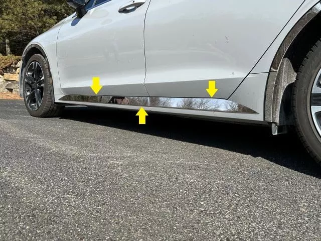 QAA Part TH72145 is a 4 Piece Stainless Steel Rocker Panel Trim, Insert Trim Kit, 3 5/8" Width, On The Doors only That its Compatible with The Toyota Tundra Crew Cab 2022