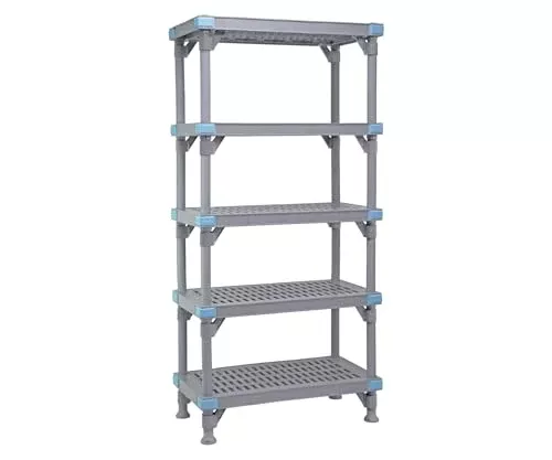 Quantum QP183062VS-5 5-Shelf Vented Open Grid Millenia Plastic Shelving Unit with (4) Post and Removable Mat for Healthcare | 2,000 lbs Capacity | 30"W x 18"D x 62"H, Gray, Polypropylene/ABS, NSF