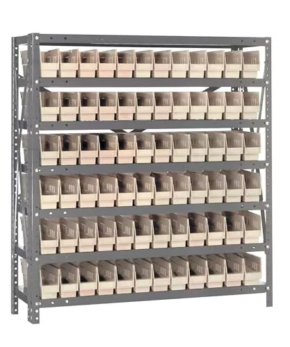 Quantum Storage Systems 1239-100IV Solid Heavy Duty 7 Shelves 72 Economy Ivory Bins 39" H x 36" W x 12" D