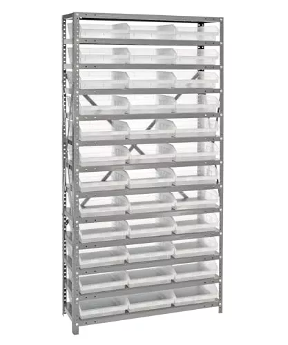 Quantum Storage Systems 1275-109GN Steel Shelving Unit with 4" Shelf Bins, 12" D x 36" W x 75" H, Green