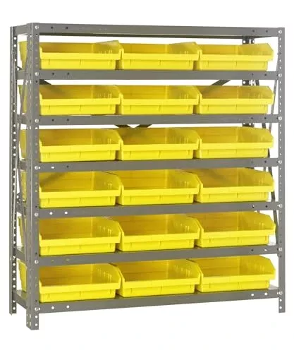 Quantum Storage Systems 1839-110YL Steel Shelving Unit with 4" Shelf Bins, 18" D x 36" W x 39" H, Yellow