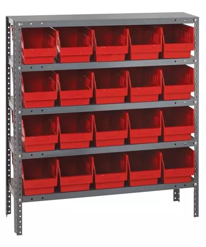 Quantum Storage Systems 1839-204RD Store More Steel Shelving Unit with 6" Shelf Bins, 18" D x 36" W x 39" H, Red