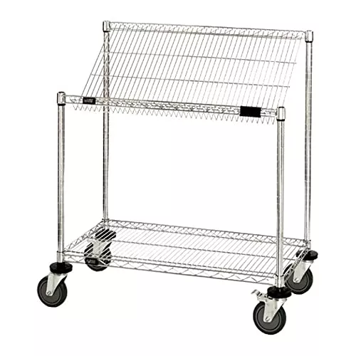 Quantum Storage Systems M2436SL6C 5-Tier Wire Shelving Unit with Slanted Shelves, Mobile, Chrome Finish, 400 lb. load capacity, 69" Height x 36" Width x 24" Depth