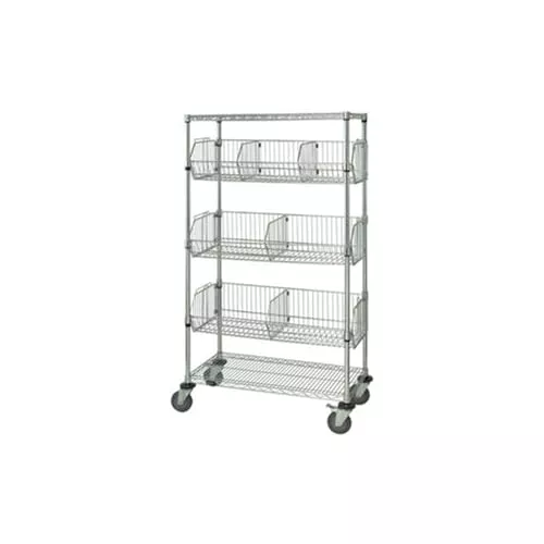 Quantum Storage Systems M2448BC6C 5-Tier Mobile Wire Basket Unit with 3 Baskets, Chrome Finish, 24" Width x 48" Length x 69" Height