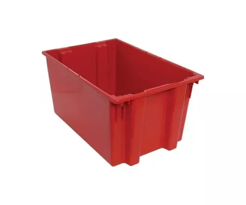 Quantum Storage Systems Stack and Nest Tote Heavy Duty Polypropylene Container, 29-1/2"W x 19-1/2"D x 15" H, 3.70 Cap (cu ft.) - Red, 3 Pack