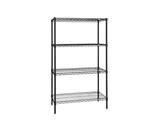 Quantum Storage Systems WR54-3636BK Wire Shelving Starter Kit, 36" W x 36" D x 54" H, 600 lbs Capacity, Carbon Steel, Epoxy Coated, Black, NSF
