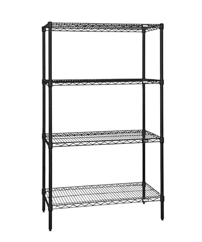 Quantum Storage Systems WR63-3042BK Wire Shelving Starter Kit, 42" W x 30" D x 63" H, 600 lbs Capacity, Carbon Steel, Epoxy Coated, Black, NSF