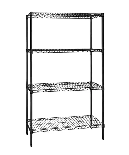Quantum Storage Systems WR74-2460BK Starter Kit for 74" Height 4-Tier Wire Shelving Unit, Black Finish, 24" Width x 60" Length x 74" Height
