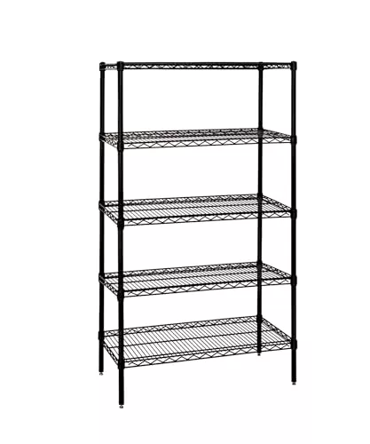 Quantum Storage Systems WR74-3060BK-5 Wire Shelving Starter Kit, 60" W x 30" D x 74" H, 600 lbs Capacity, Carbon Steel, Epoxy Coated, Black, NSF