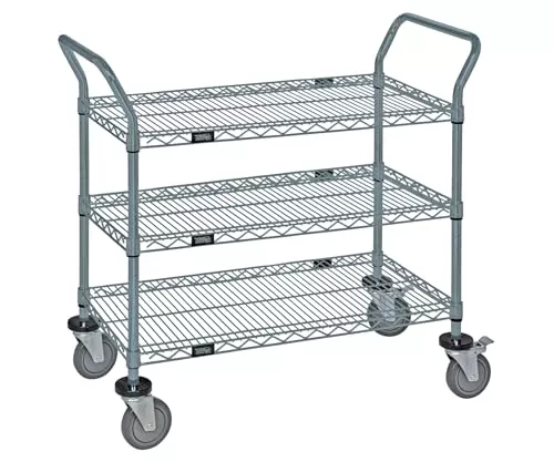 Quantum Storage Systems WRC-1836GY-3 Utility Cart, 36" W x 18" D x 37-1/2" H, 1200 lbs Capacity, Carbon Steel, Epoxy Coated, Gray, NSF