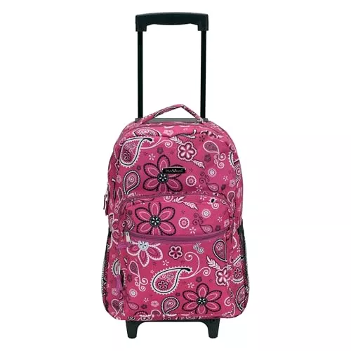 Rockland Double Handle Rolling Backpack, Bandana, 17"