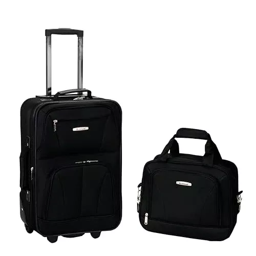 Rockland Fashion Softside Upright Luggage Set, Black/Gray, 2-Piece (14/19)