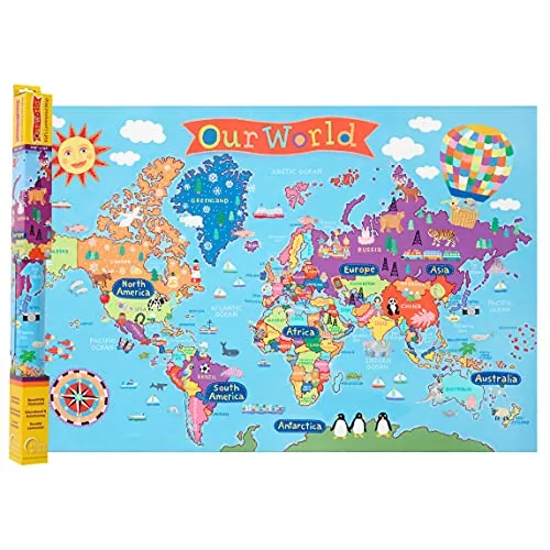ROUND WORLD PRODUCTS Kid's Map, World, 24" x 36" (KM01)
