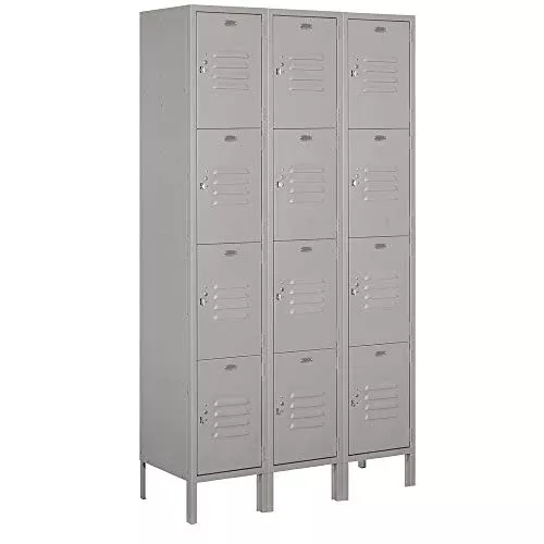 Salsbury Industries 18-54361GY-A 18" Four Tier Standard, 3 Wide x 6 Feet High x 21 Inches Deep, Assembled Metal Locker, Gray