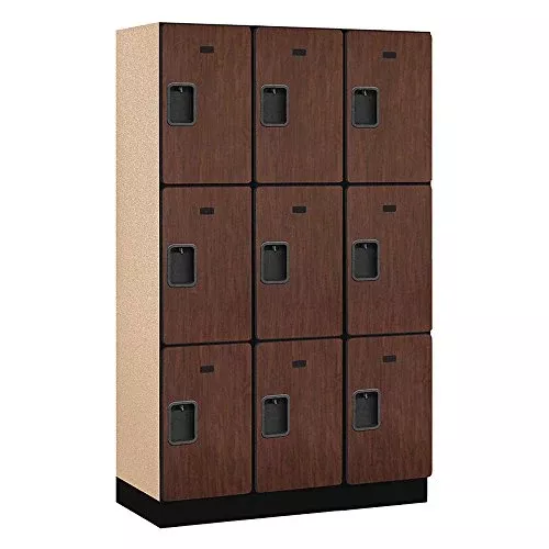 Salsbury Industries 3-Tier Extra Wide Designer Wood Locker with Three Wide Storage Units, 6-Feet High by 21-Inch Deep, Gray