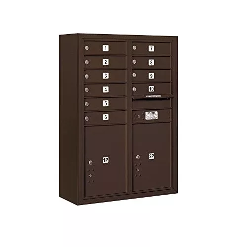 Salsbury Industries 3811D-10ZFP 4C Surface Mounted Horizontal Mailbox, Front Loading, Double Column, 10 Mb1 Doors, 2 Pl5'S, Private Access, Bronze
