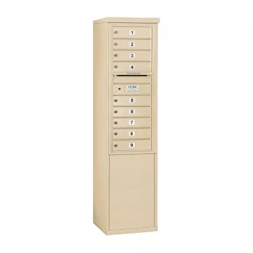 Salsbury Industries 3911S-09SFU 4C Free Standing Horizontal, Front Loading, Single Column, 9 MB1 Doors, USPS Access, Sandstone Mailbox