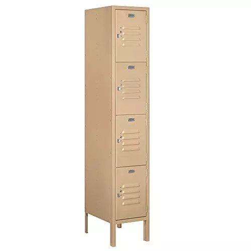 Salsbury Industries 64155TN-A 12" Four Tier Standard, 1 Wide x 5 Feet High x 15 Inches Deep, Assembled Metal Locker, Tan