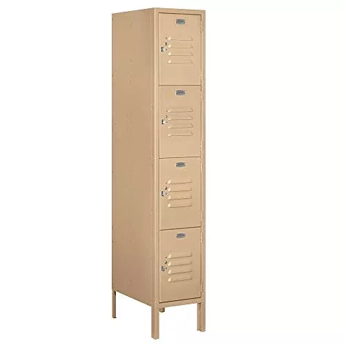 Salsbury Industries 64158TN-A 12" Four Tier Standard, 1 Wide x 5 Feet High x 18 Inches Deep, Assembled Metal Locker, Tan