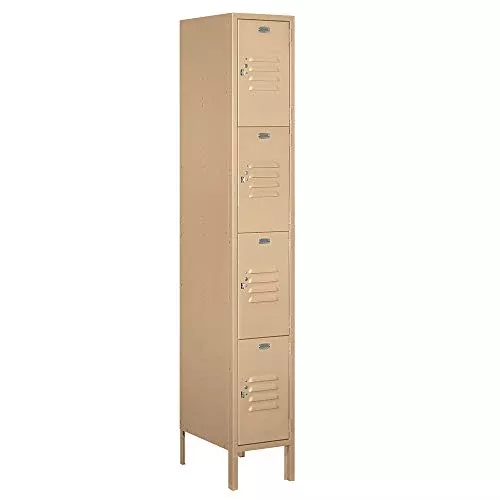 Salsbury Industries 64168TN-A 12" Four Tier Standard, 1 Wide x 6 Feet High x 18 Inches Deep, Assembled Metal Locker, Tan