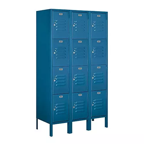Salsbury Industries 64355BL-U 12" Four Tier Standard, 3 Wide x 5 Feet High x 15 Inches Deep, Unassembled Metal Locker, Blue