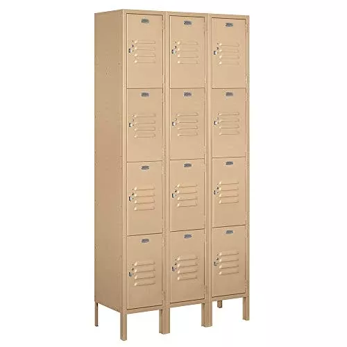 Salsbury Industries 64362TN-A 12" Four Tier Standard, 3 Wide x 6 Feet High x 12 Inches Deep, Assembled Metal Locker, Tan