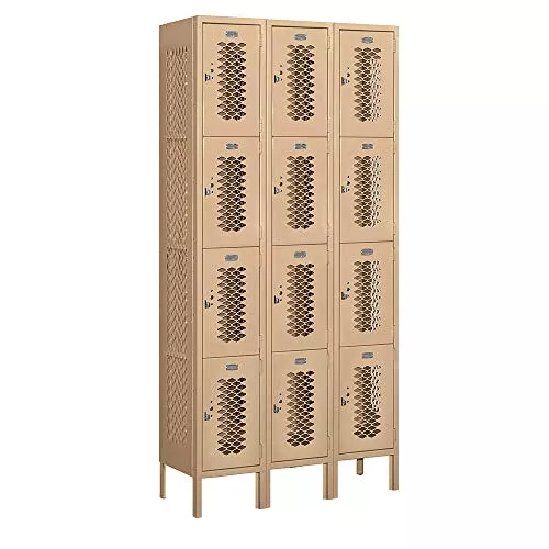 Salsbury Industries 74362TN-A 12" Four Tier Vented, 3 Wide x 6 Feet High x 12 Inches Deep, Assembled Metal Locker, Tan