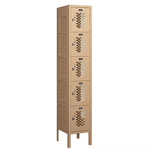 Salsbury Industries 75152TN-U 12" Five Tier Box Style Vented, 1 Wide x 5 Feet High x 12 Inches Deep, Unassembled Metal Locker, Tan