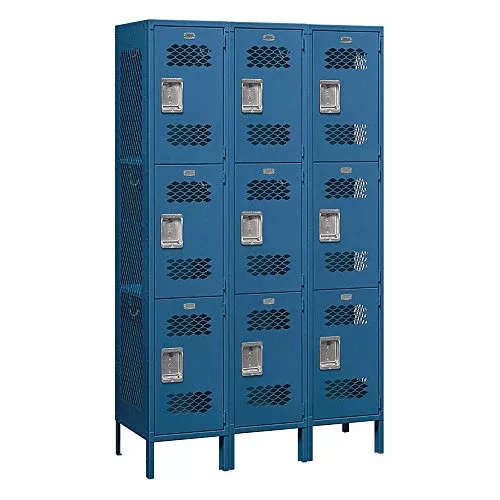 Salsbury Industries 83368BL-U Triple Tier 45-Inch Wide 6-Feet High 18-Inch Deep Unassembled Extra Wide Vented Metal Locker, Blue