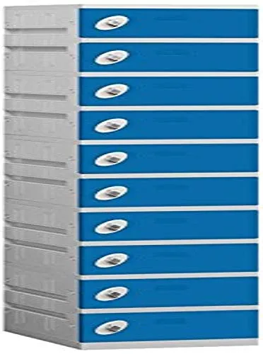 Salsbury Industries Assembled 10-Tier Plastic Locker with One Wide Storage Unit, 738.25-Inch High by 18-Inch Deep, Gray