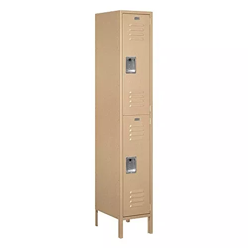 Salsbury Industries Assembled 2-Tier Extra Wide Standard Metal Locker with One Wide Storage Unit, 6-Feet High by 15-Inch Deep, Tan
