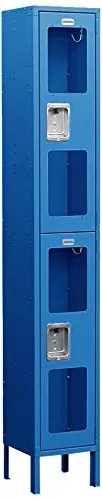 Salsbury Industries Assembled 2-Tier See-Through Metal Locker with One Wide Storage Unit, 6-Feet High by 18-Inch Deep, Tan