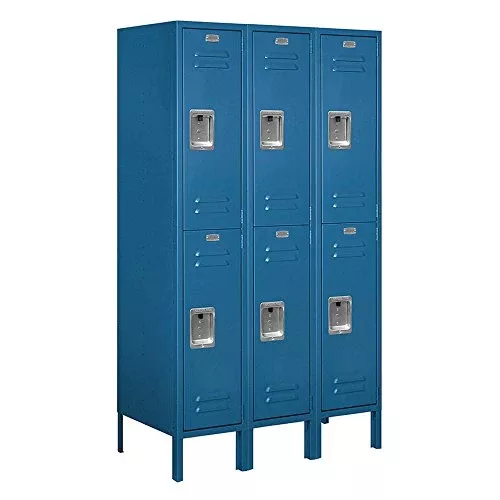Salsbury Industries Assembled 2-Tier Standard Metal Locker with Three Wide Storage Units, 6-Feet High by 12-Inch Deep, Blue