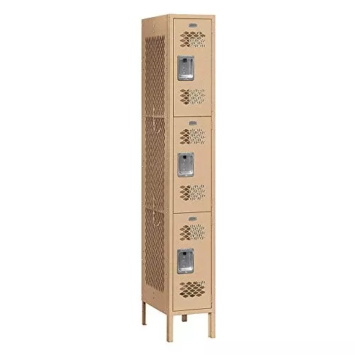 Salsbury Industries Assembled 3-Tier Vented Metal Locker with One Wide Storage Unit, 6-Feet High by 15-Inch Deep, Blue