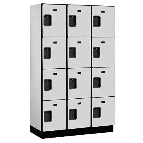 Salsbury Industries, Gray 4-Tier Extra Designer Wood Locker with Three Wide Storage Units, 6-Feet High by 24-Inch Deep