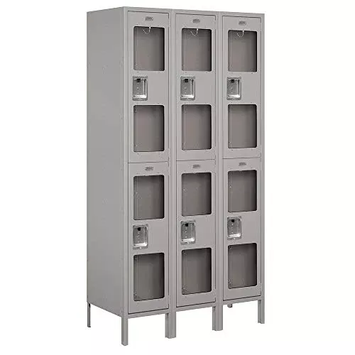 Salsbury Industries S-52368GY-A 15" Double Tier, 3 Wide x 6 Feet High x 18 Inches Deep, Assembled See-Through Metal Locker, Gray