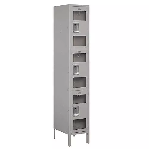 Salsbury Industries S-53168GY-U 15" Triple Tier, 1 Wide x 6 Feet High x 18 Inches Deep, Unassembled See-Through Metal Locker, Gray