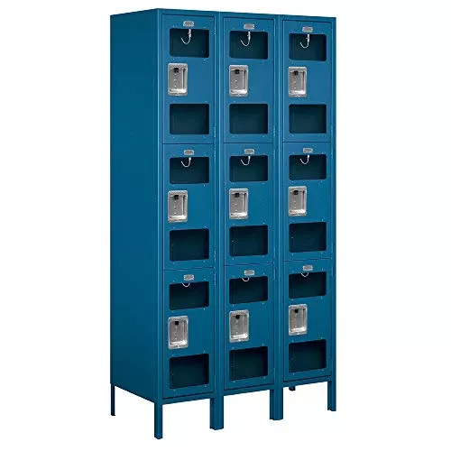 Salsbury Industries S-53368BL-U 15" Triple Tier, 3 Wide x 6 Feet High x 18 Inches Deep, Unassembled See-Through Metal Locker, Blue