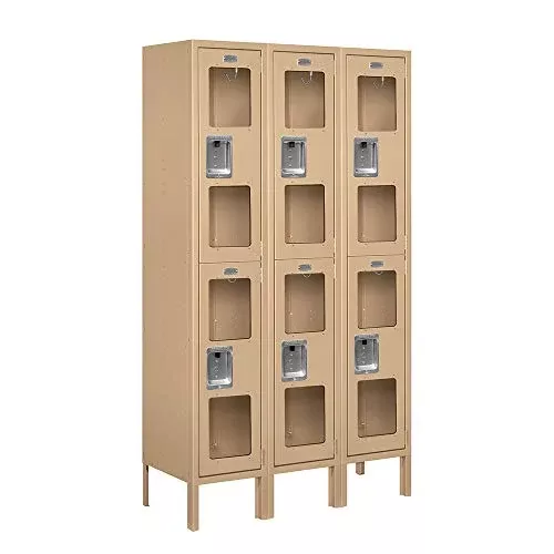 Salsbury Industries S-62352TN-A 12" Double Tier, 3 Wide x 5 Feet High x 12 Inches Deep, Assembled See-Through Metal Locker, Tan