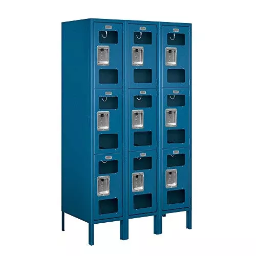 Salsbury Industries S-63358BL-A 12" Triple Tier, 3 Wide x 5 Feet High x 18 Inches Deep, Assembled See-Through Metal Locker, Blue