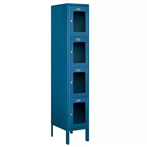 Salsbury Industries S-64155BL-U 12" Four Tier, 1 Wide x 5 Feet High x 15 Inches Deep, Unassembled See-Through Metal Locker, Blue