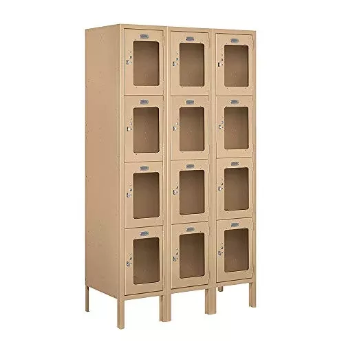 Salsbury Industries S-64355TN-A 12" Four Tier, 3 Wide x 5 Feet High x 15 Inches Deep, Assembled See-Through Metal Locker, Tan