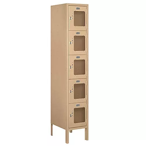 Salsbury Industries S-65155TN-U 12" Five Tier Box Style, 1 Wide x 5 Feet High x 15 Inches Deep, Unassembled See-Through Metal Locker, Tan