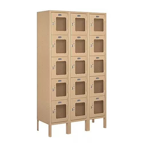 Salsbury Industries S-65352TN-A 12" Five Tier Box Style, 3 Wide x 5 Feet High x 12 Inches Deep, Assembled See-Through Metal Locker, Tan
