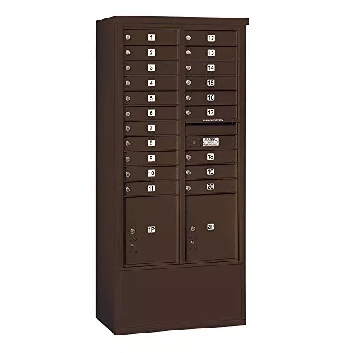 Salsbury Industries Salisbury Industries 3916D-20ZFU, Front Loading, Double Column, 20 MB1 Doors, 2 PL4.5's, USPS Access, Bronze Free Standing Horizontal 4C Mailbox